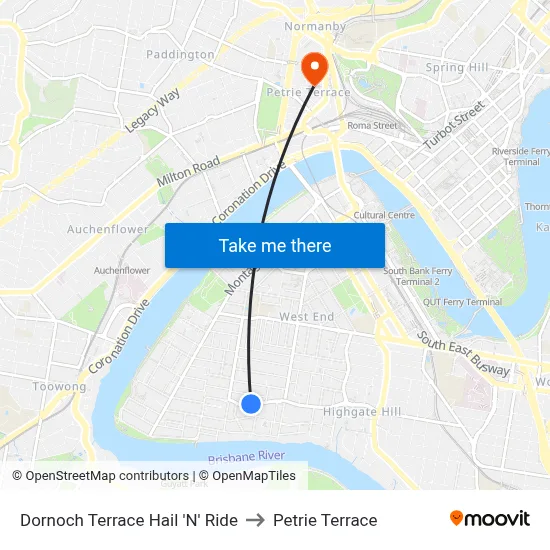 Dornoch Terrace Hail 'N' Ride to Petrie Terrace map