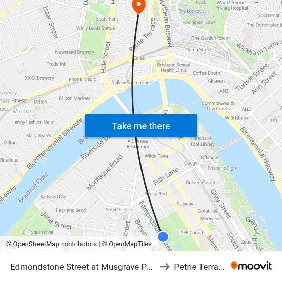 Edmondstone Street at Musgrave Park to Petrie Terrace map