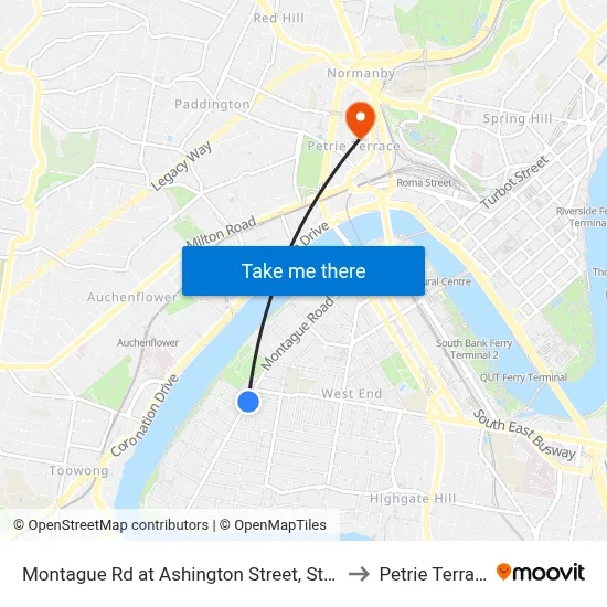 Montague Rd at Ashington Street, Stop 9 to Petrie Terrace map