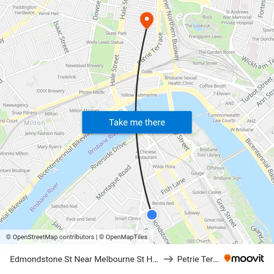 Edmondstone St Near Melbourne St Hail 'N' Ride to Petrie Terrace map