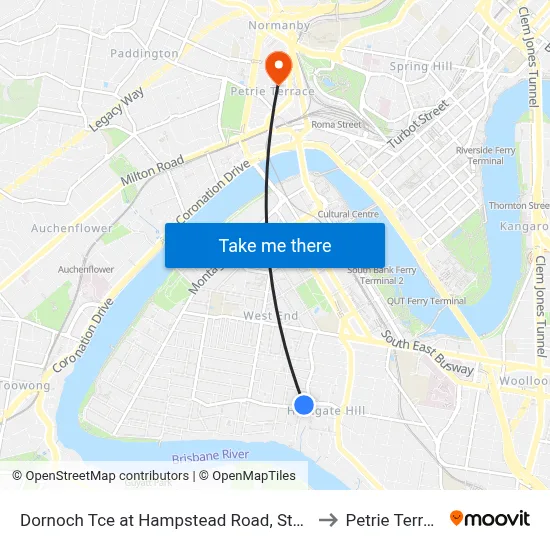 Dornoch Tce at Hampstead Road, Stop 21 to Petrie Terrace map