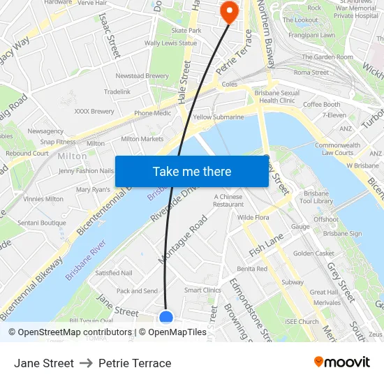 Jane Street to Petrie Terrace map
