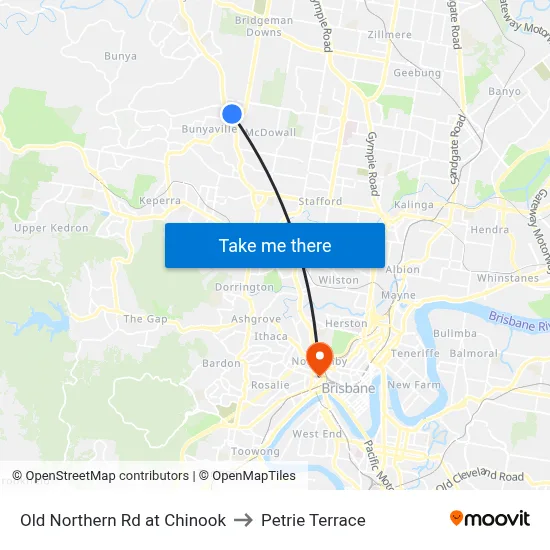 Old Northern Rd at Chinook to Petrie Terrace map