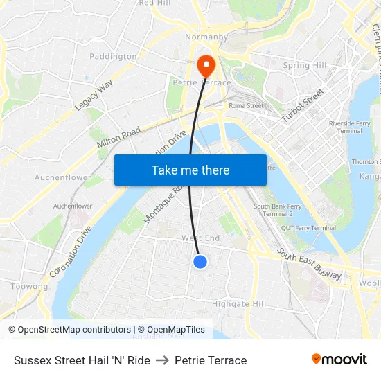 Sussex Street Hail 'N' Ride to Petrie Terrace map