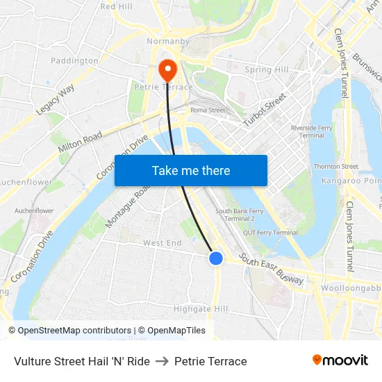 Vulture Street Hail 'N' Ride to Petrie Terrace map