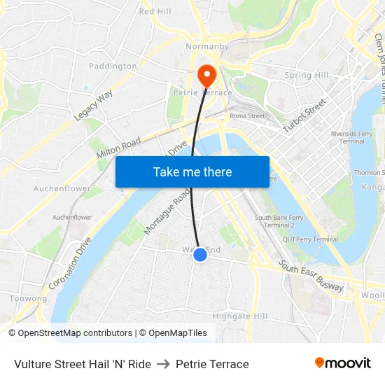 Vulture Street Hail 'N' Ride to Petrie Terrace map