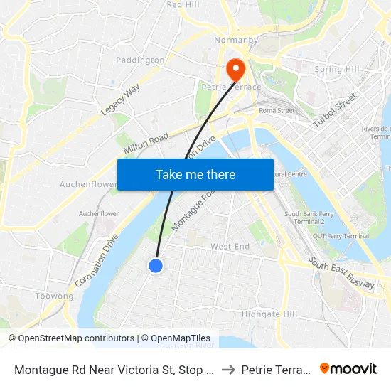 Montague Rd Near Victoria St, Stop 10 to Petrie Terrace map