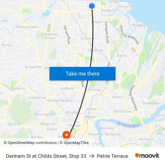 Denham St at Childs Street, Stop 33 to Petrie Terrace map