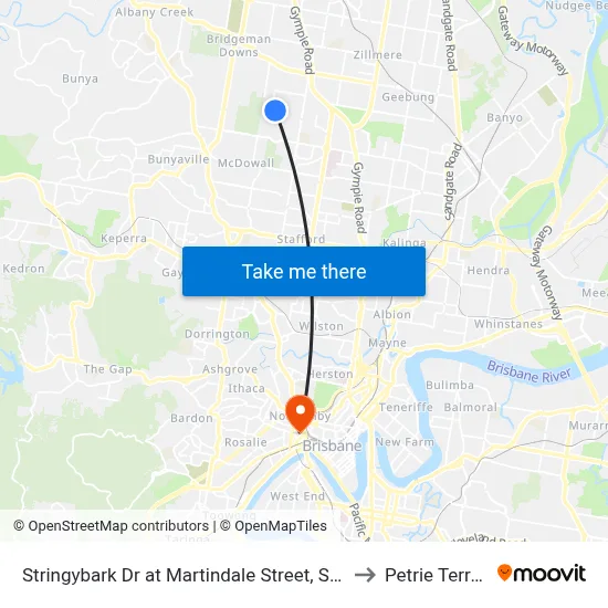 Stringybark Dr at Martindale Street, Stop 47 to Petrie Terrace map