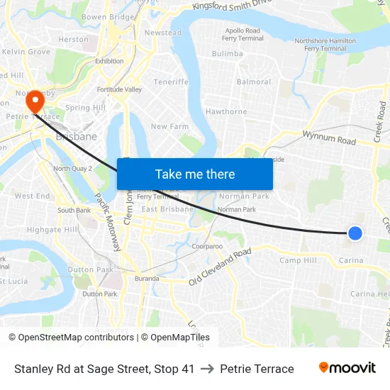 Stanley Rd at Sage Street, Stop 41 to Petrie Terrace map