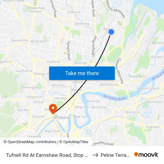 Tufnell Rd At Earnshaw Road, Stop 32 to Petrie Terrace map
