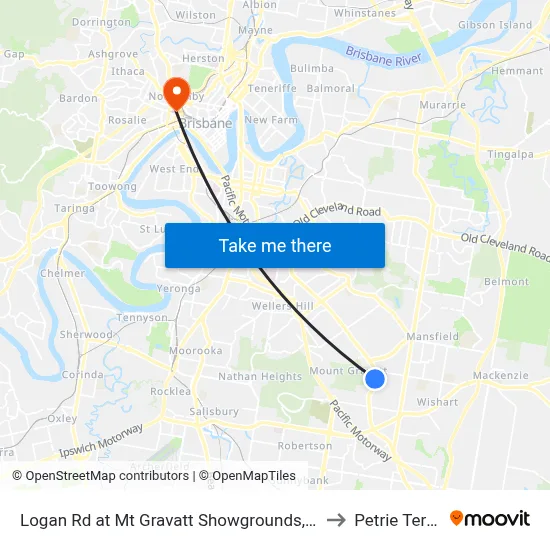 Logan Rd at Mt Gravatt Showgrounds, Stop 38a to Petrie Terrace map
