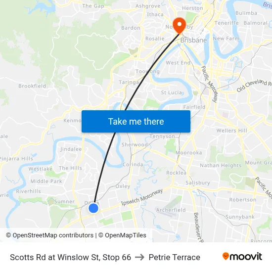 Scotts Rd at Winslow St, Stop 66 to Petrie Terrace map