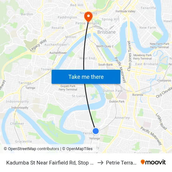 Kadumba St Near Fairfield Rd, Stop 22 to Petrie Terrace map