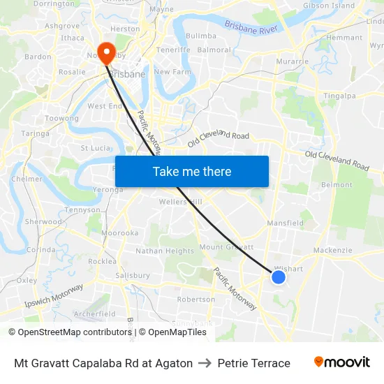Mt Gravatt Capalaba Rd at Agaton to Petrie Terrace map