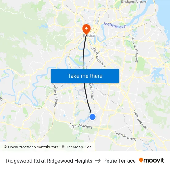 Ridgewood Rd at Ridgewood Heights to Petrie Terrace map