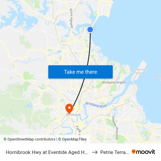 Hornibrook Hwy at Eventide Aged Home to Petrie Terrace map