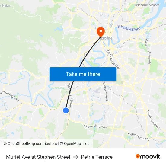 Muriel Ave at Stephen Street to Petrie Terrace map