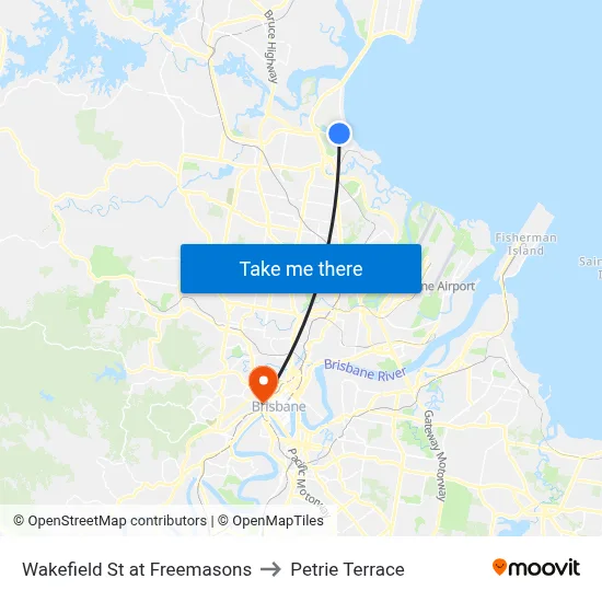 Wakefield St at Freemasons to Petrie Terrace map