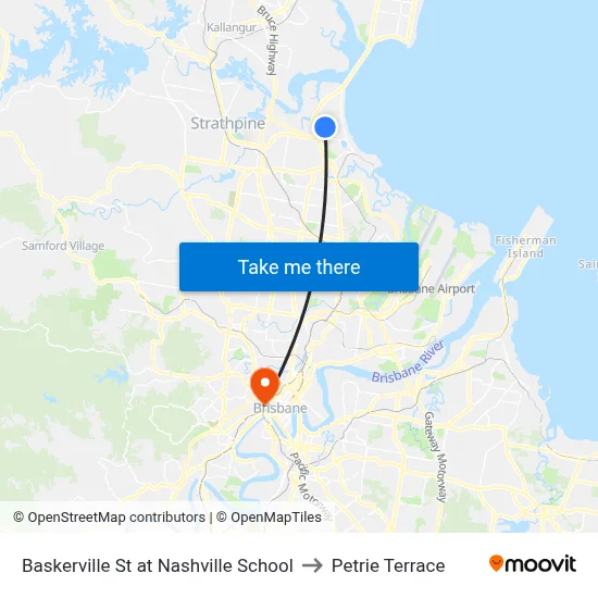Baskerville St at Nashville School to Petrie Terrace map