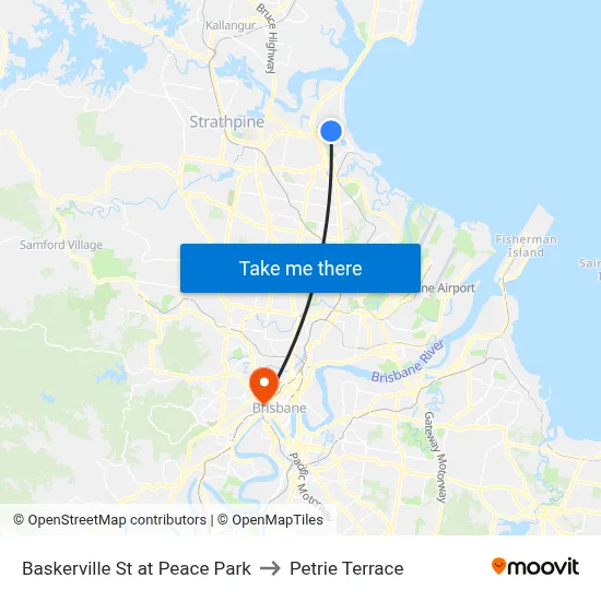 Baskerville St at Peace Park to Petrie Terrace map