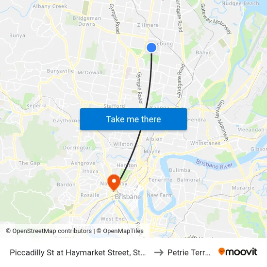 Piccadilly St at Haymarket Street, Stop 48 to Petrie Terrace map