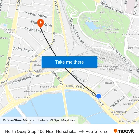 North Quay Stop 106 Near Herschel St to Petrie Terrace map