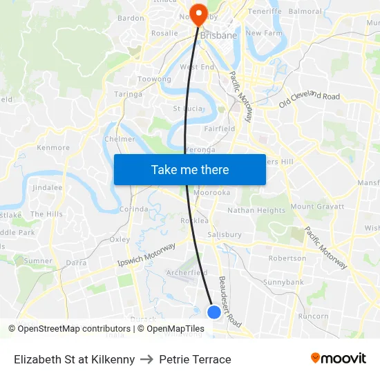 Elizabeth St at Kilkenny to Petrie Terrace map