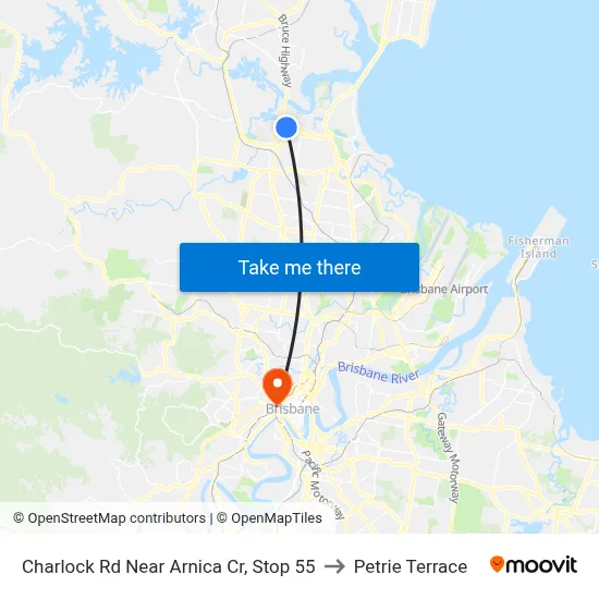 Charlock Rd Near Arnica Cr, Stop 55 to Petrie Terrace map