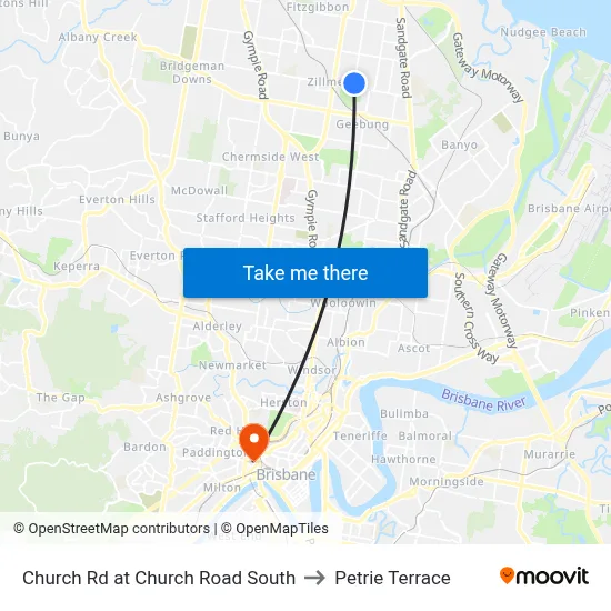 Church Rd at Church Road South to Petrie Terrace map