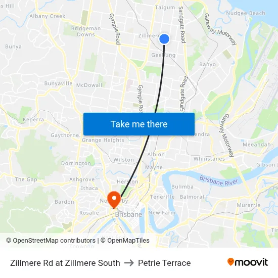 Zillmere Rd at Zillmere South to Petrie Terrace map