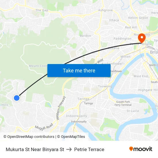 Mukurta St Near Binyara St to Petrie Terrace map