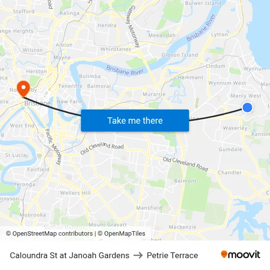 Caloundra St at Janoah Gardens to Petrie Terrace map