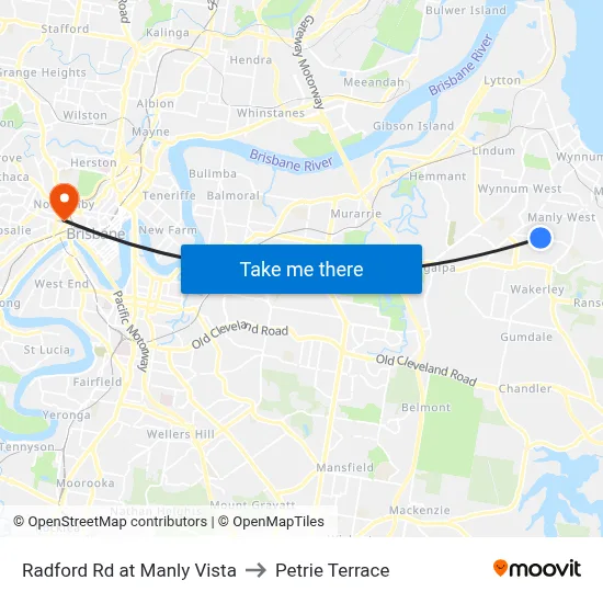 Radford Rd at Manly Vista to Petrie Terrace map