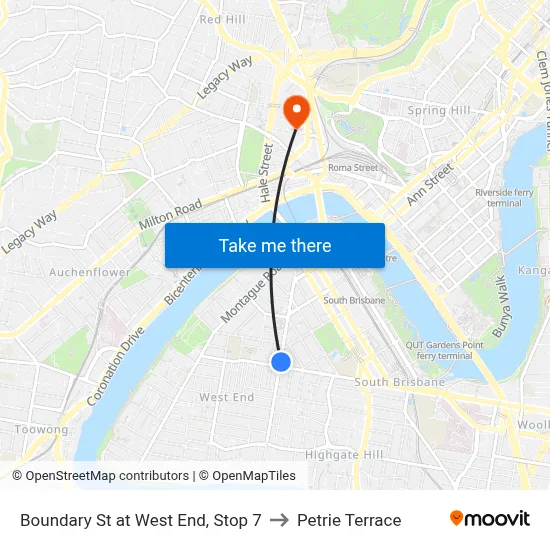Boundary St at West End, Stop 7 to Petrie Terrace map