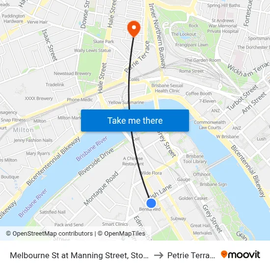 Melbourne St at Manning Street, Stop 4 to Petrie Terrace map