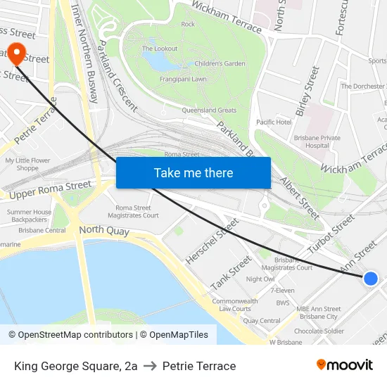 King George Square, 2a to Petrie Terrace map