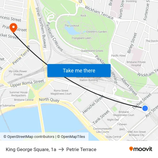 King George Square, 1a to Petrie Terrace map