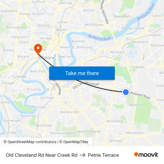Old Cleveland Rd Near Creek Rd to Petrie Terrace map