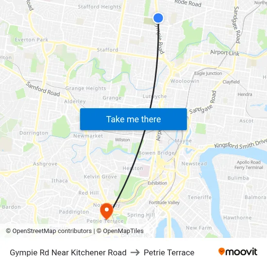 Gympie Rd Near Kitchener Road to Petrie Terrace map