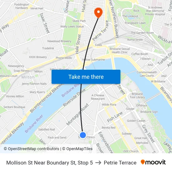 Mollison St Near Boundary St, Stop 5 to Petrie Terrace map