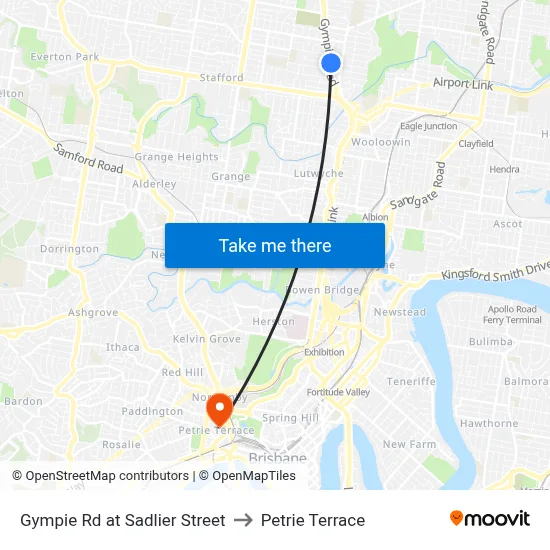 Gympie Rd at Sadlier Street to Petrie Terrace map