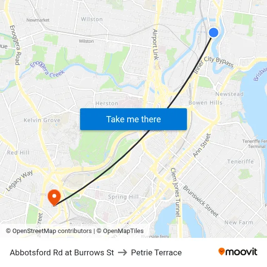 Abbotsford Rd at Burrows St to Petrie Terrace map