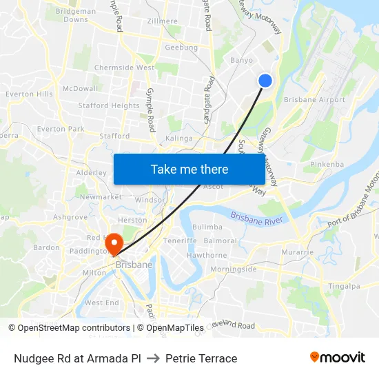 Nudgee Rd at Armada Pl to Petrie Terrace map