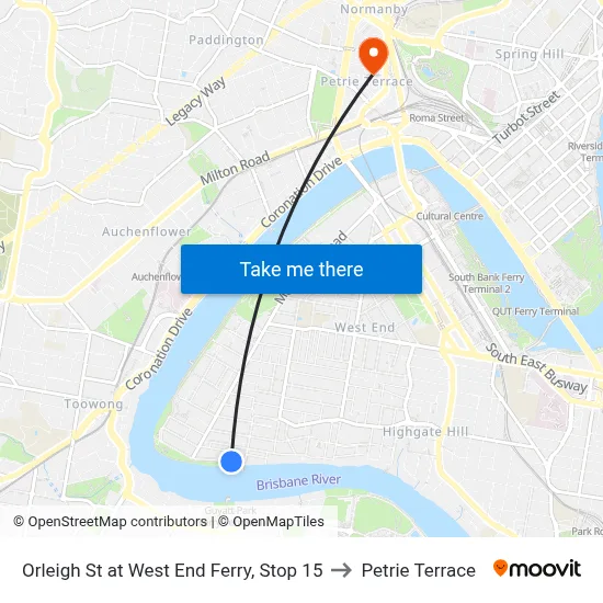 Orleigh St at West End Ferry, Stop 15 to Petrie Terrace map
