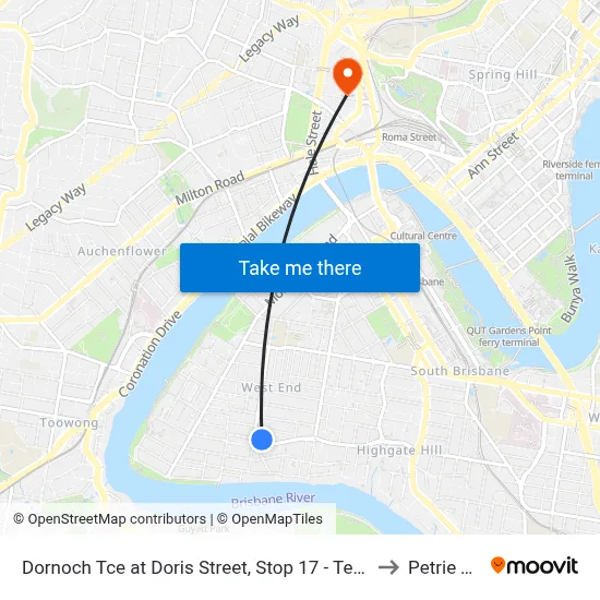 Dornoch Tce at Doris Street, Stop 17 - Temp Closure From 13 July to Petrie Terrace map