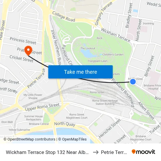 Wickham Terrace Stop 132 Near Albert St to Petrie Terrace map
