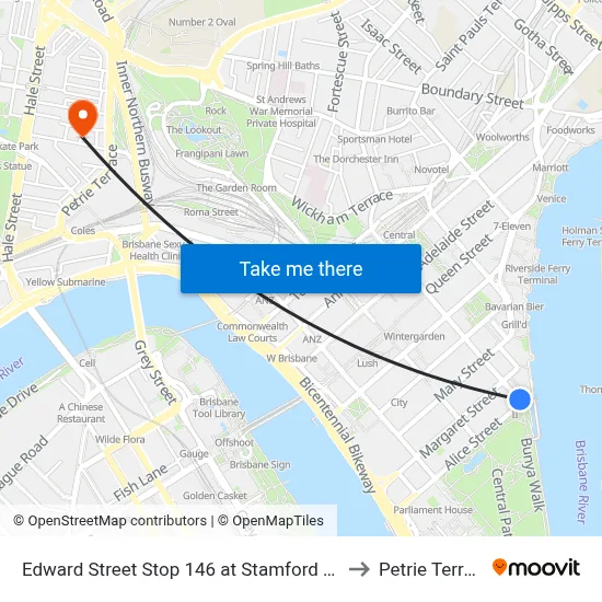 Edward Street Stop 146 at Stamford Plaza to Petrie Terrace map