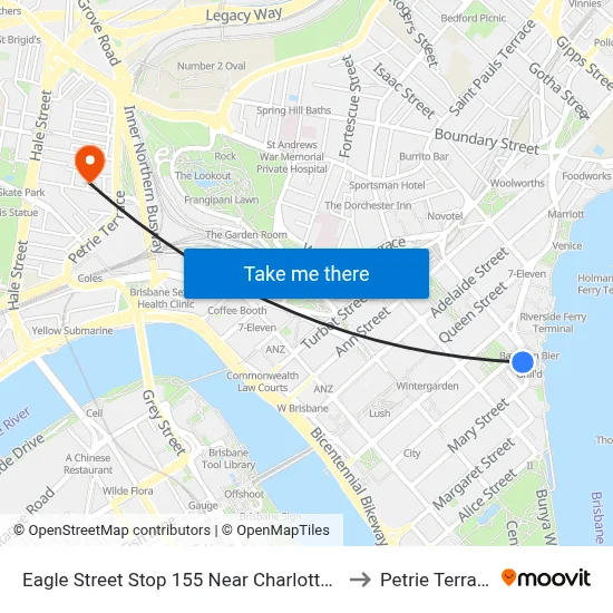 Eagle Street Stop 155 Near Charlotte St to Petrie Terrace map