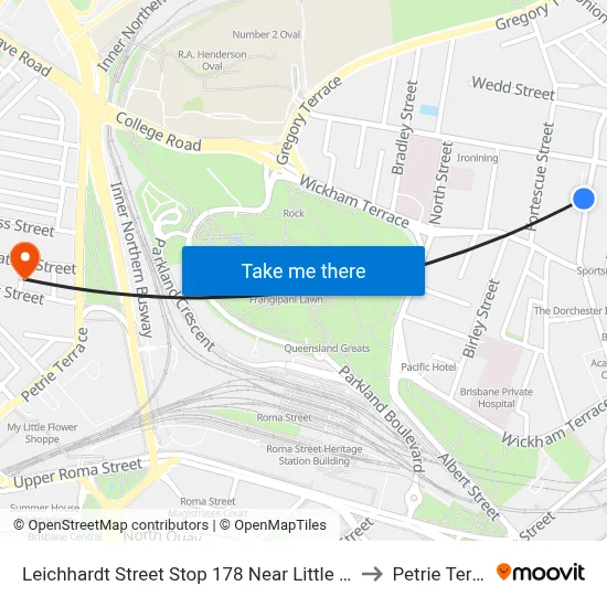 Leichhardt Street Stop 178 Near Little Edward St to Petrie Terrace map